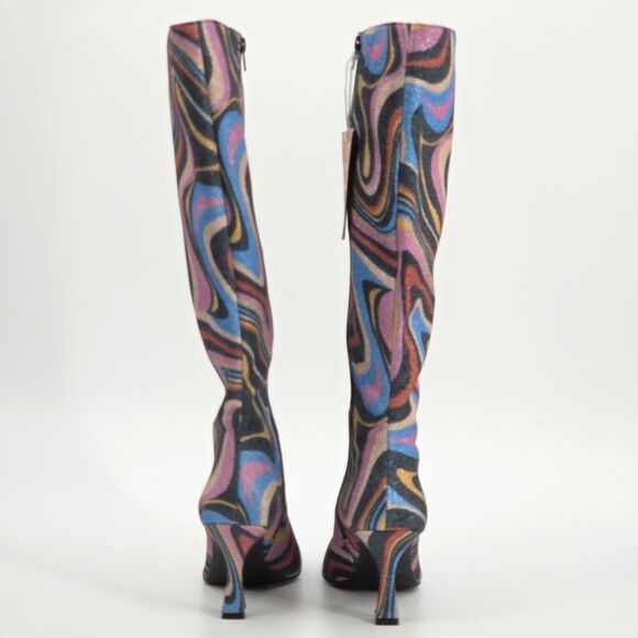 Gianni Bini Cat Walk 2 Glitter Mod Swirl  Tall Boots Womens Size 8 Disco 70s - Picture 6 of 11